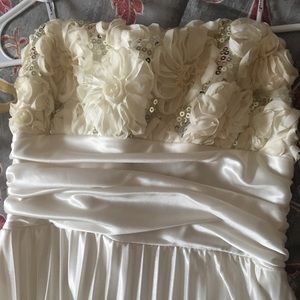 Strapless white satin dress